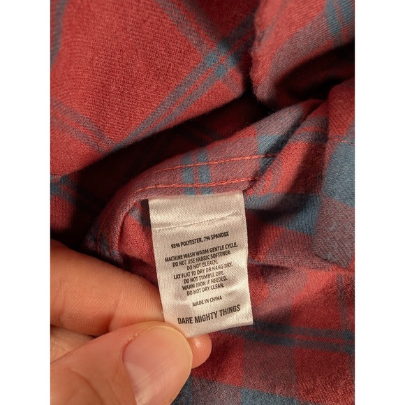 RSVLTS Borland Flannels Shirt Mens Small Red Blue Plaid Long Sleeve - Picture 6 of 8